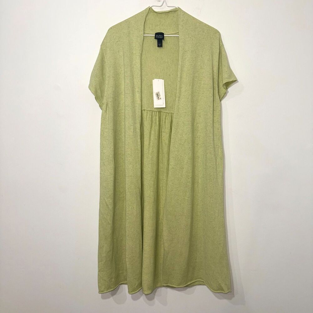 Eileen Fisher Silk/Cashmere Short Sleeve Long Cardigan - Cucumber XL